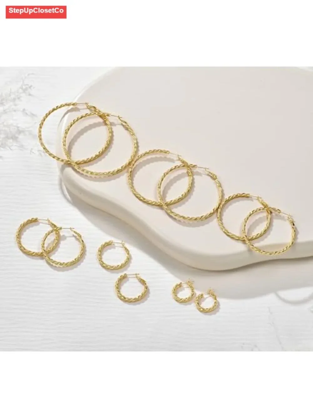 18K Gold Plated Twisted Rope Hoop Earrings for Women, Hypoallergenic Sterling